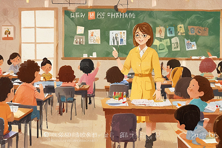 图中描绘了一幅小学课堂认真学习的场景