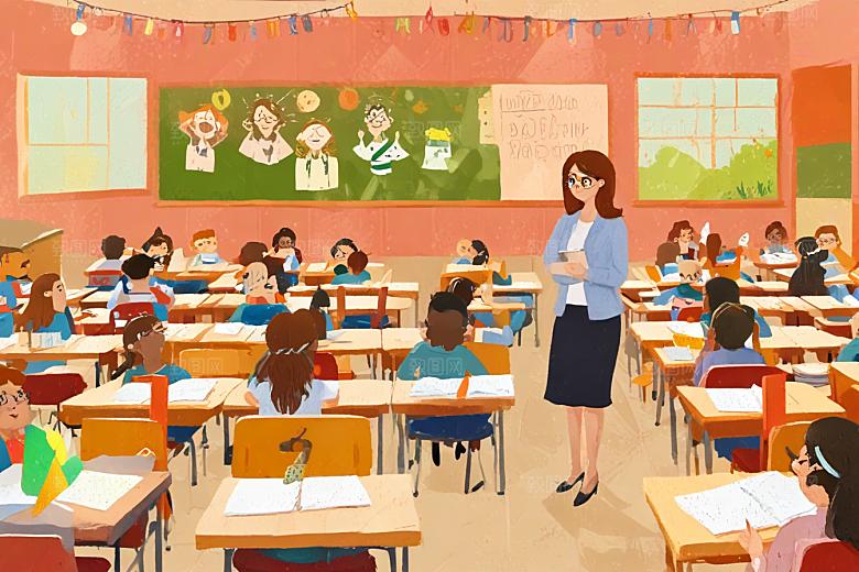 图中描绘了一幅小学课堂认真学习的场景