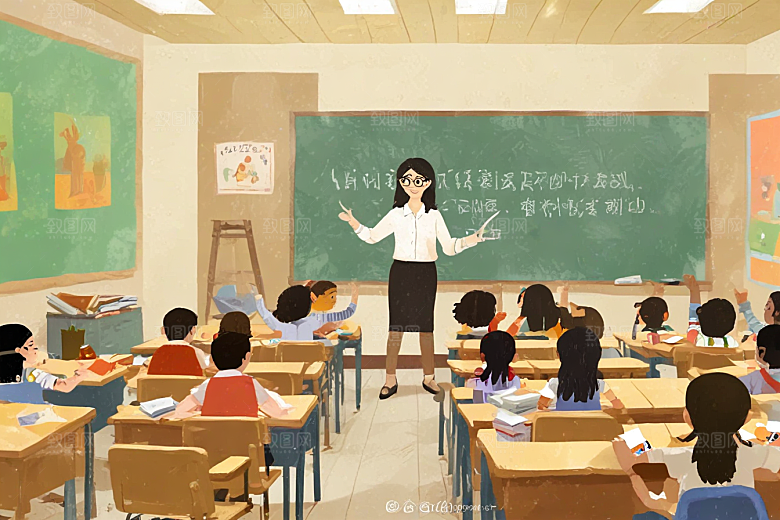 图中描绘了一幅小学课堂认真学习的场景