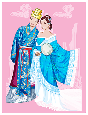 矢量中国古典新婚婚庆插画