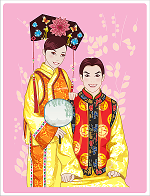 矢量中国古典新婚婚庆插画