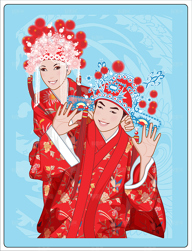 矢量中国古典新婚婚庆插画