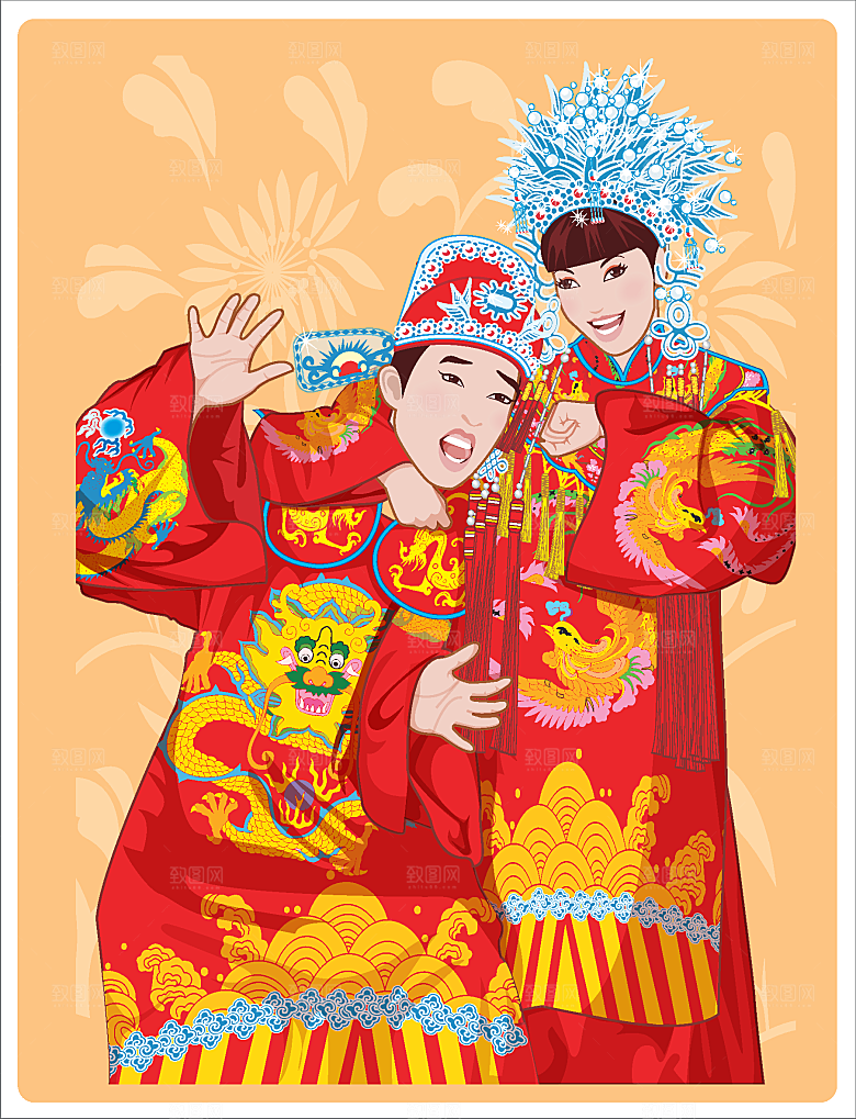 矢量中国古典新婚婚庆插画