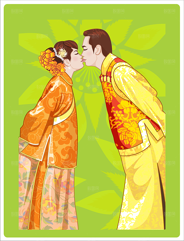 矢量中国古典新婚婚庆插画