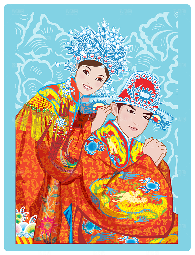 矢量中国古典新婚婚庆插画