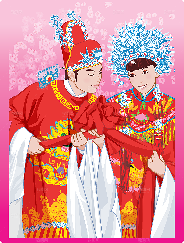矢量中国古典新婚婚庆插画