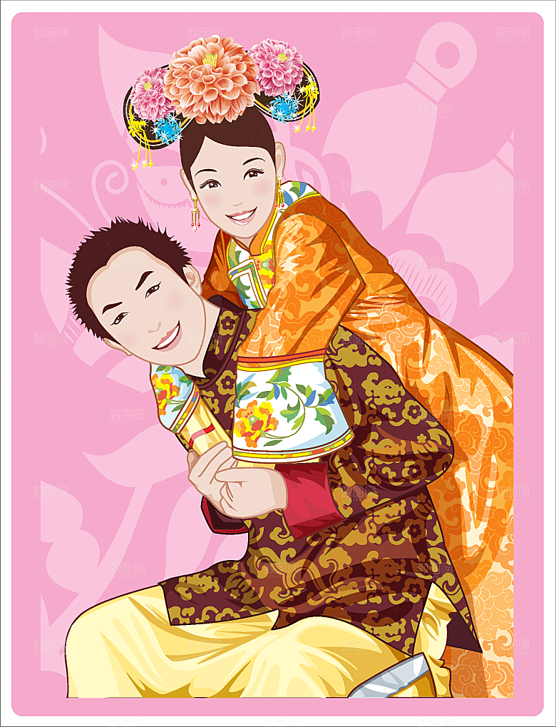 矢量中国古典新婚婚庆插画
