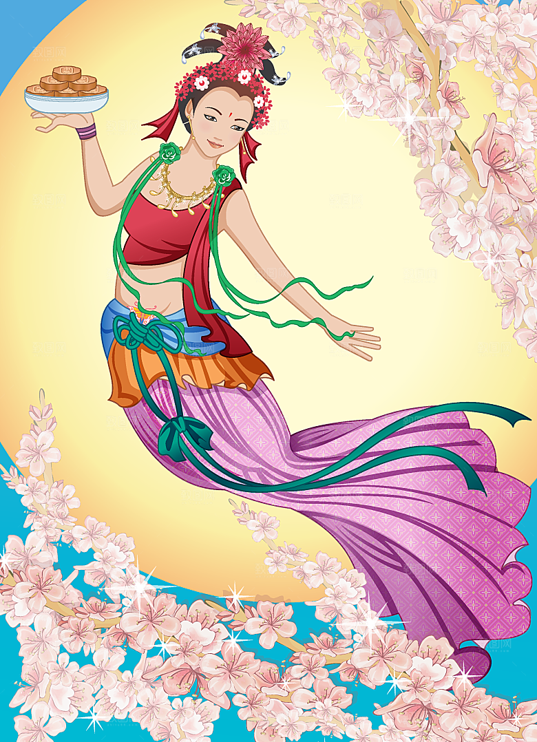 创意中秋节卡通古风插画