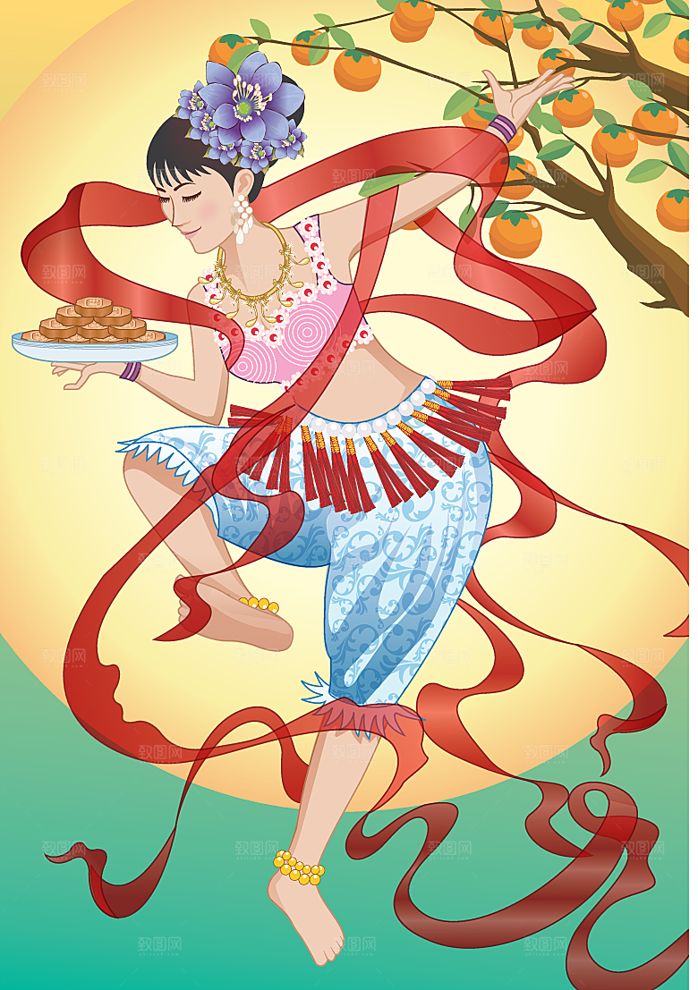 创意中秋节卡通古风插画