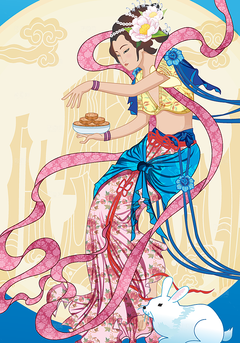 创意中秋节卡通古风插画