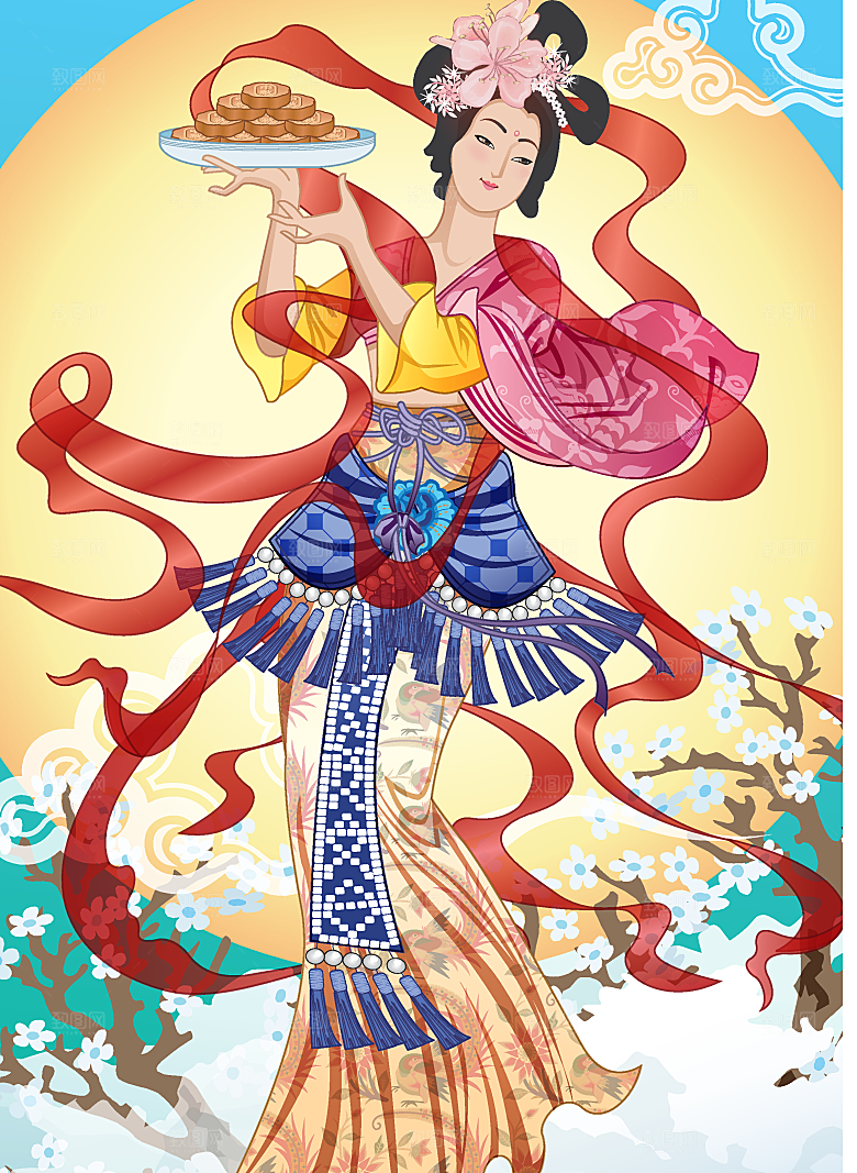 创意中秋节卡通古风插画