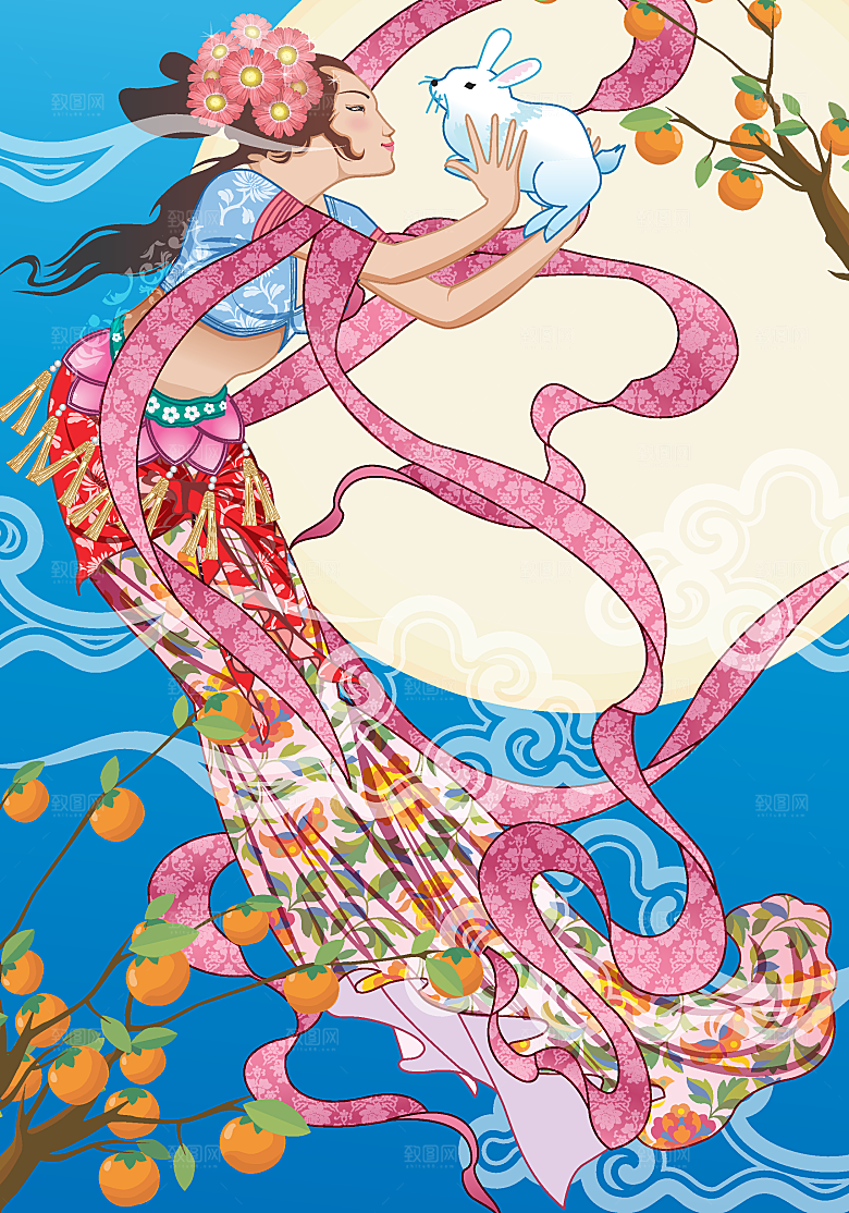 创意中秋节卡通古风插画