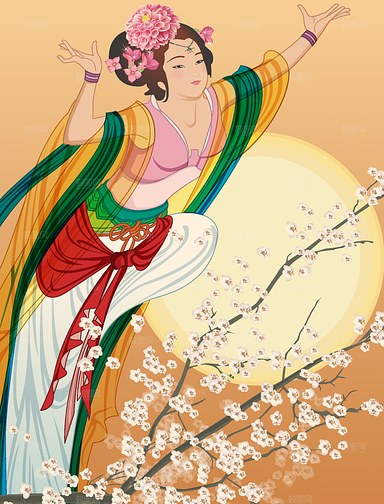 创意中秋节卡通古风插画