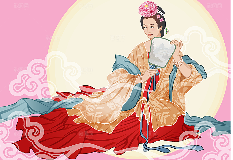 创意中秋节卡通古风插画