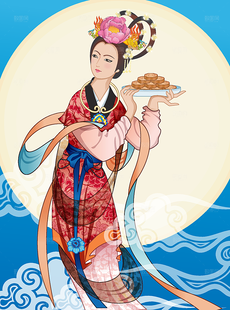 创意中秋节卡通古风插画