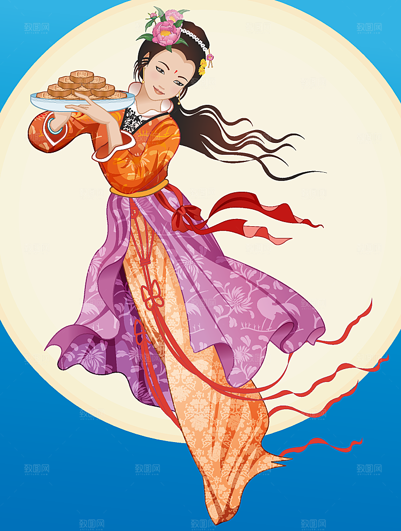 创意中秋节卡通古风插画