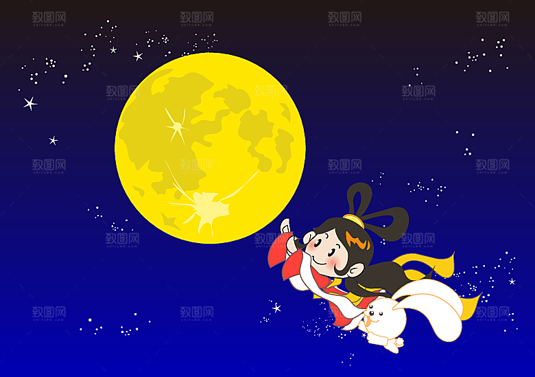 创意中秋节卡通古风插画