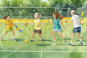 老年人热情挥拍享受网球时光图片