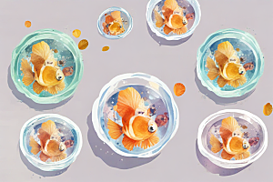 水彩小丑鱼碗中游图片