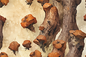 蘑菇水彩插画设计图片