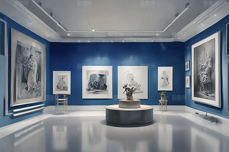蓝色艺术展览馆透视图图片