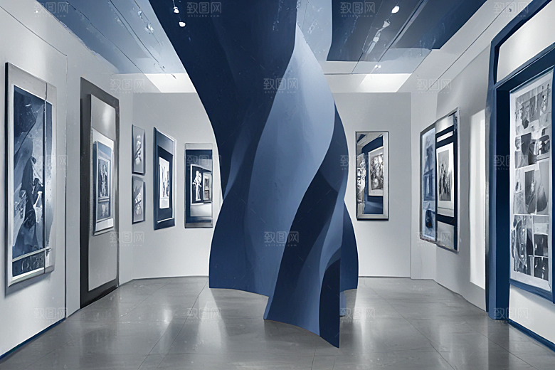 蓝色艺术展览馆透视图图片