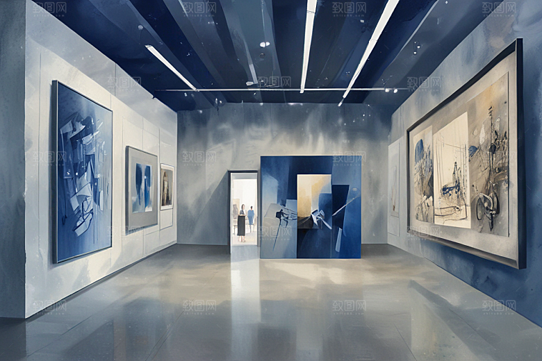 蓝色艺术展览馆透视图图片