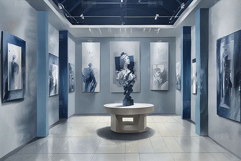 蓝色艺术展览馆透视图图片