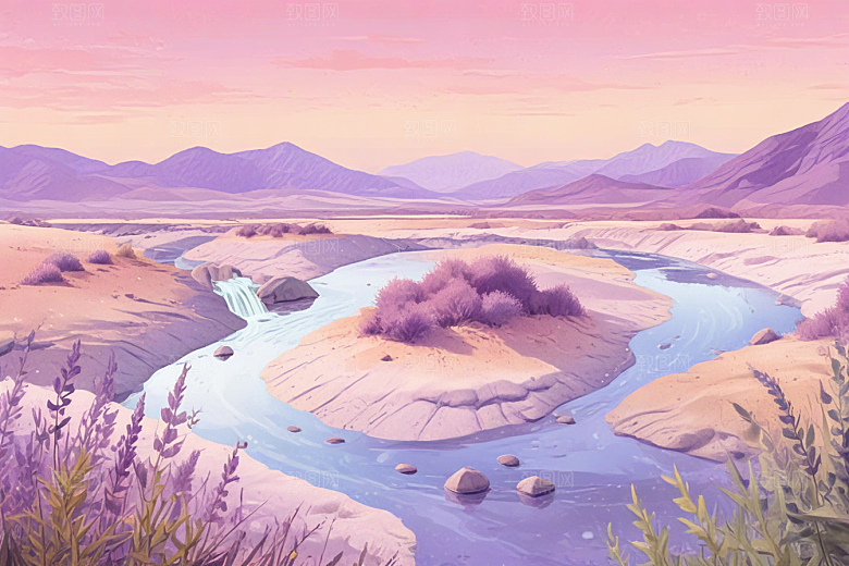 浪漫森林溪流风景插画图片