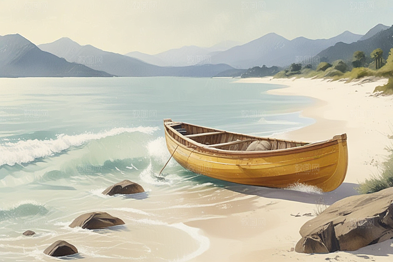 宁静海边风光插画图片