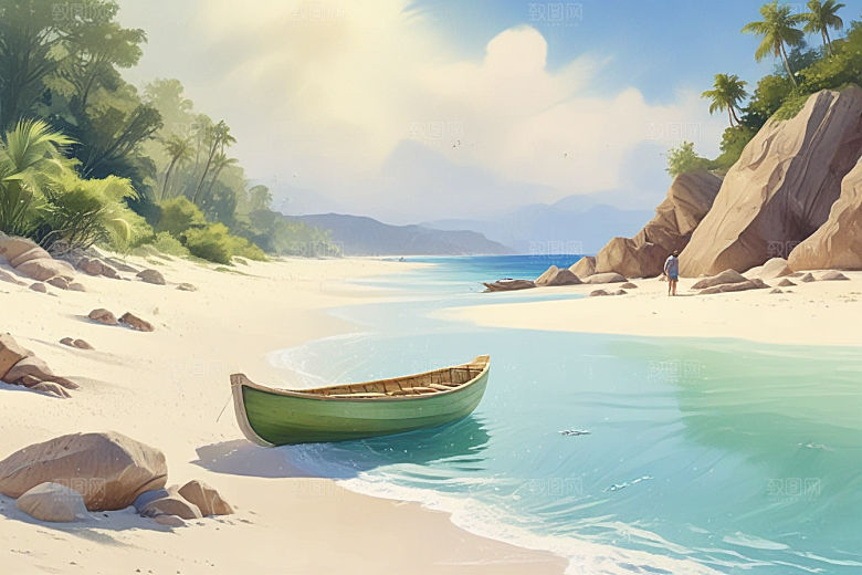 宁静海边风光插画图片