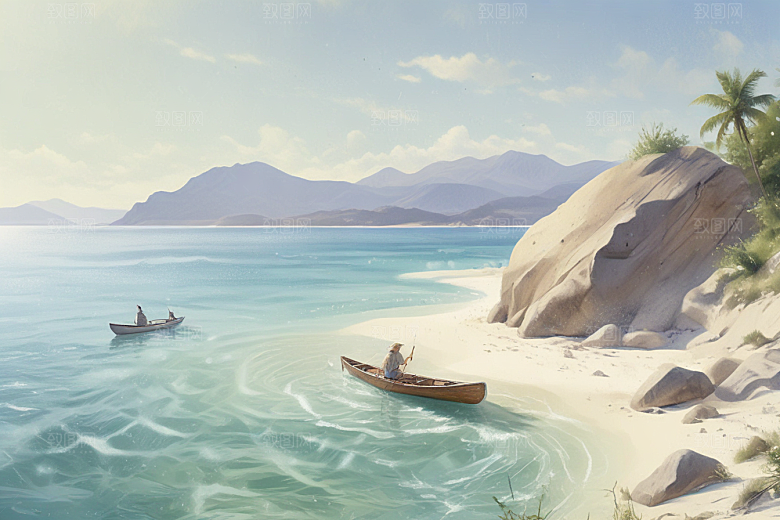 宁静海边风光插画图片