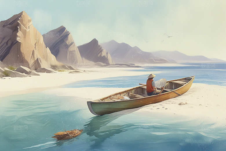 宁静海边风光插画图片