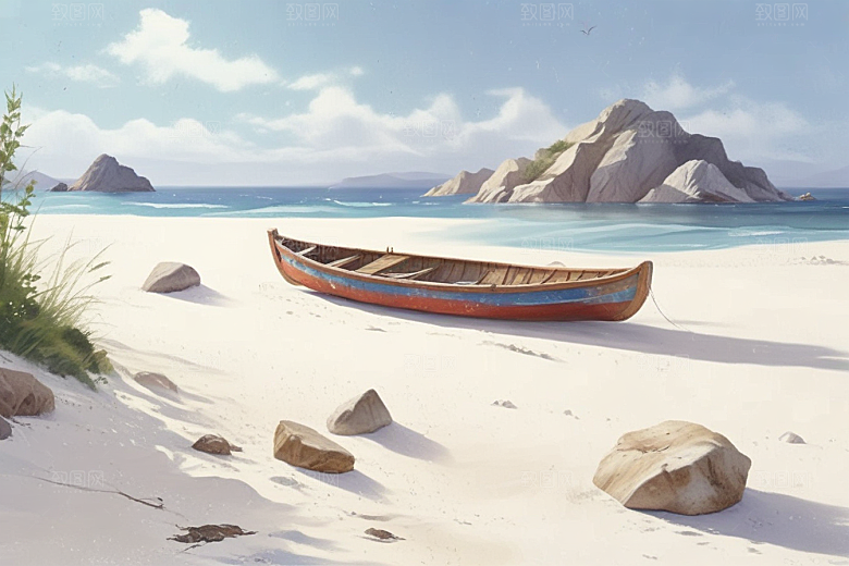 宁静海边风光插画图片