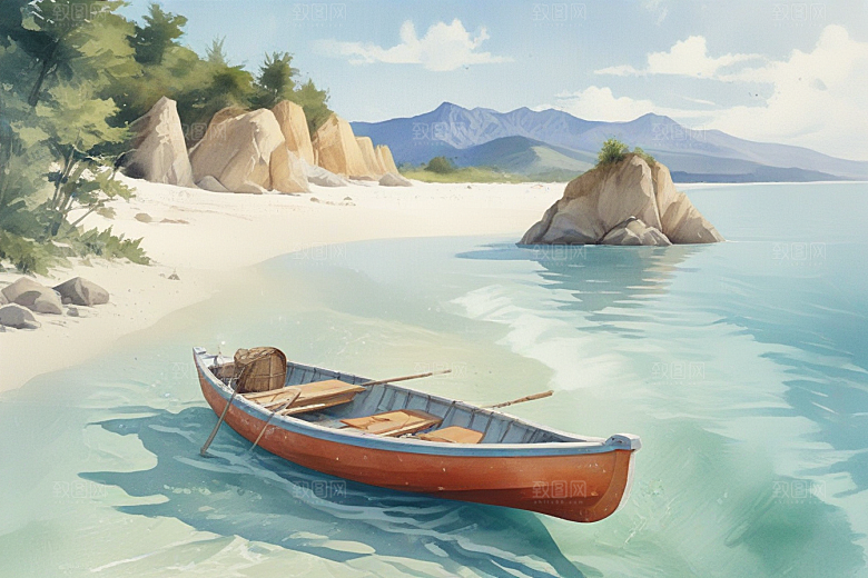 宁静海边风光插画图片