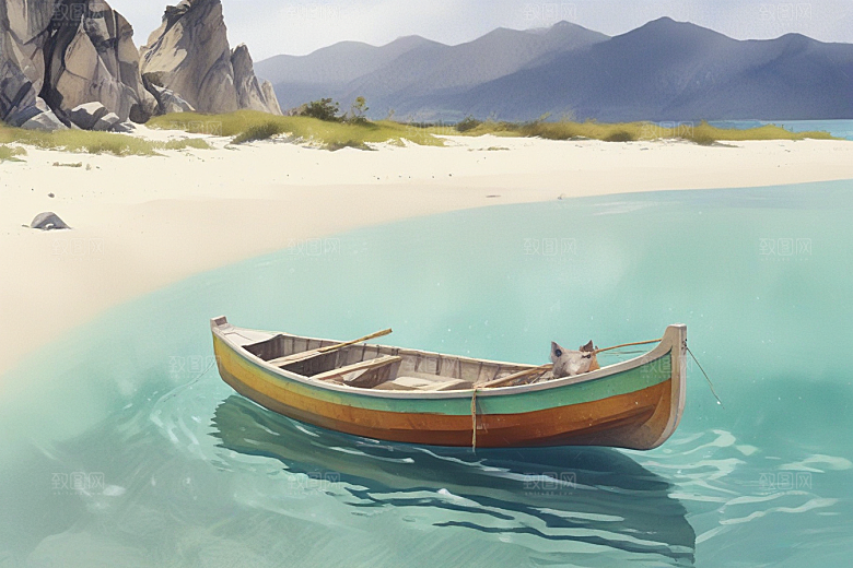 宁静海边风光插画图片
