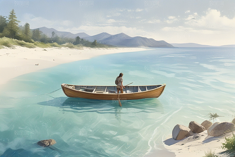 宁静海边风光插画图片