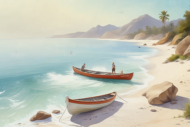 宁静海边风光插画图片