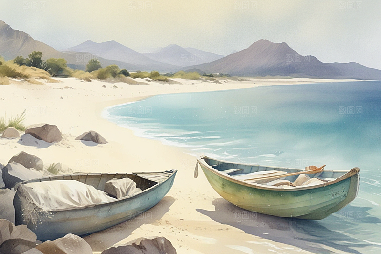 宁静海边风光插画图片