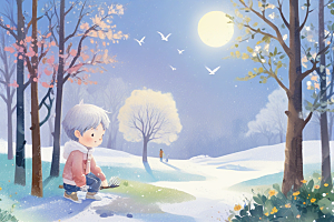 月夜雪中快乐男孩图片