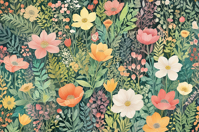 春暖花开绿叶彩色花朵图片