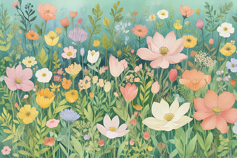 春暖花开绿叶彩色花朵图片