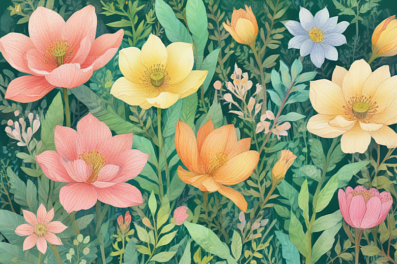 春暖花开绿叶彩色花朵图片