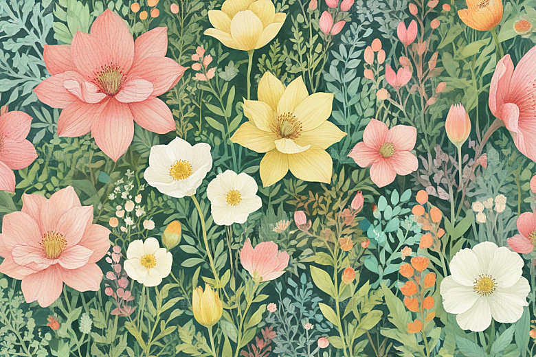 春暖花开绿叶彩色花朵图片