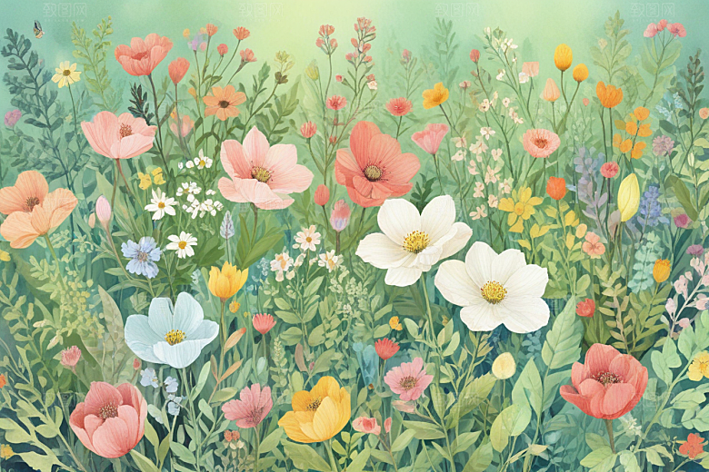 春暖花开绿叶彩色花朵图片