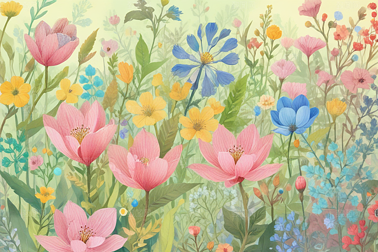 春暖花开绿叶彩色花朵图片