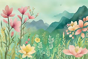 春暖花开绿叶彩色花朵图片