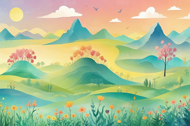 彩色梦幻森林河流风光图片