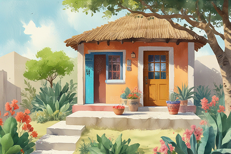 粉色小屋美丽花园图片