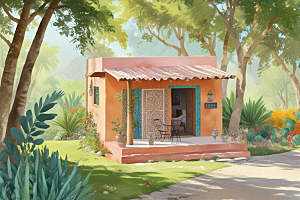 粉色小屋美丽花园图片